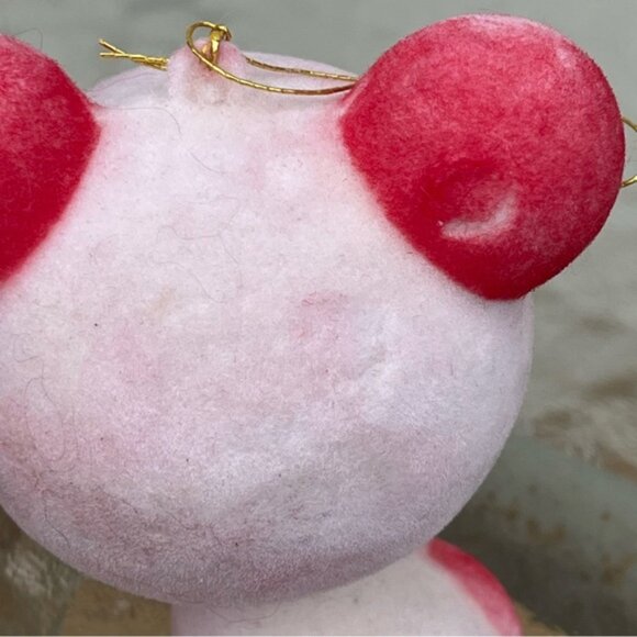 Vintage Blow Mold Flocked Red & White Panda Bear Ornaments Set of 2 - Picture 5 of 15